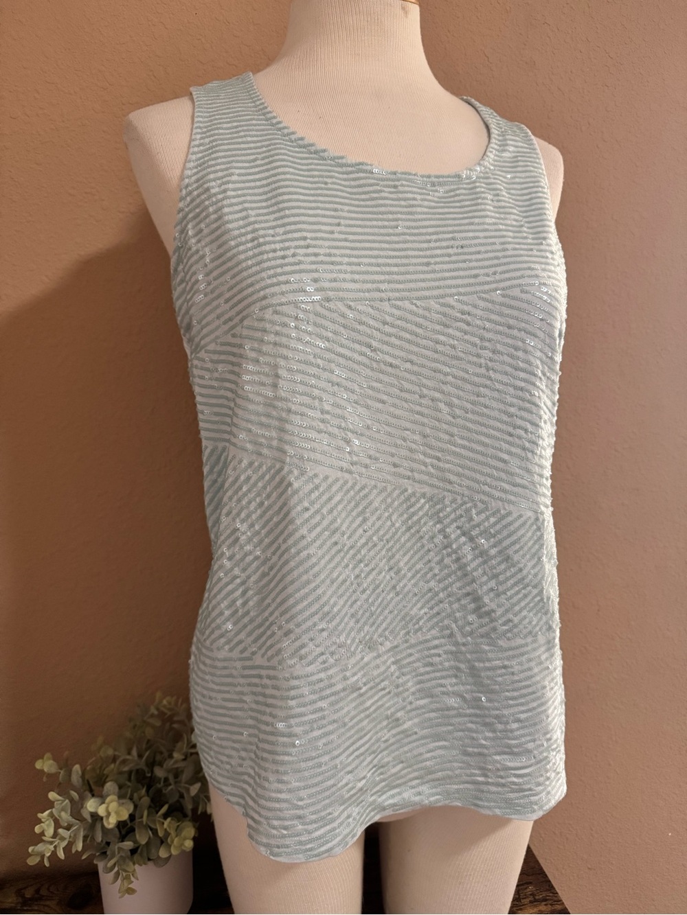 By Chico's Pale Blue Sequin Stripe Tank